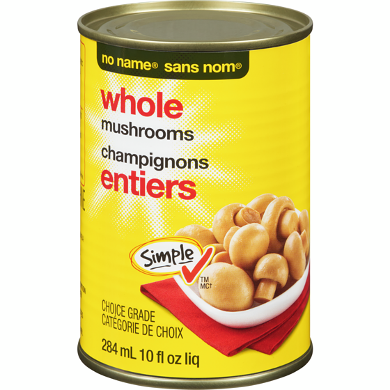 No Name Whole Mushrooms 284 ml, $0.63/100ml