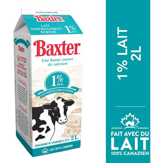 Baxter Lait partiellement écrémé 1% 2 l, 0,24 $/100ml