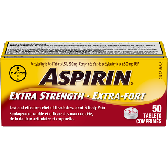 Aspirin Extra Strength 500mg, Fast & Effective Relief of Headaches 50 ea, $0.19/1ea