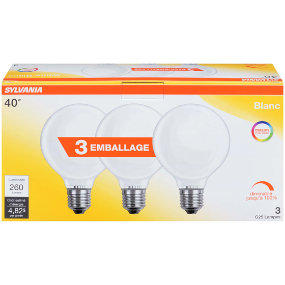 Sylvania Ampoules G24 de 40 W, blanches 3 ea, 2,17 $/1ch