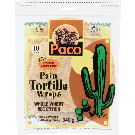 Fancy Pokket Tortilla Wraps Whole Wheat 340 g, $1.38/100g