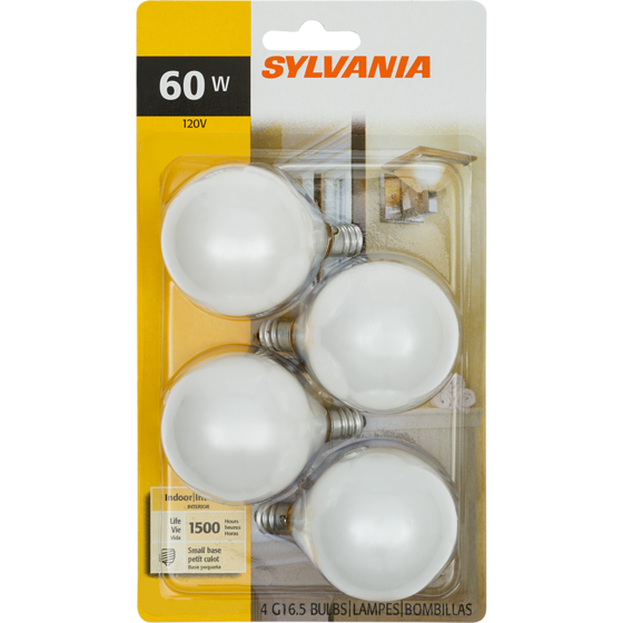 Sylvania G16 Globe 60W Light Bulbs, White 4 ea, $1.38/1ea