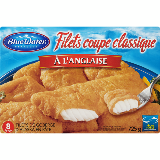 BlueWater Seafoods Filets de Poisson de Style Anglais Coupe Classique 725 g, 2,34 $/100g