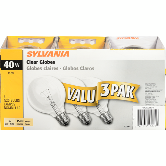 Sylvania Ampoules rondes G25 de 40 W clair 3 ea, 2,33 $/1ch