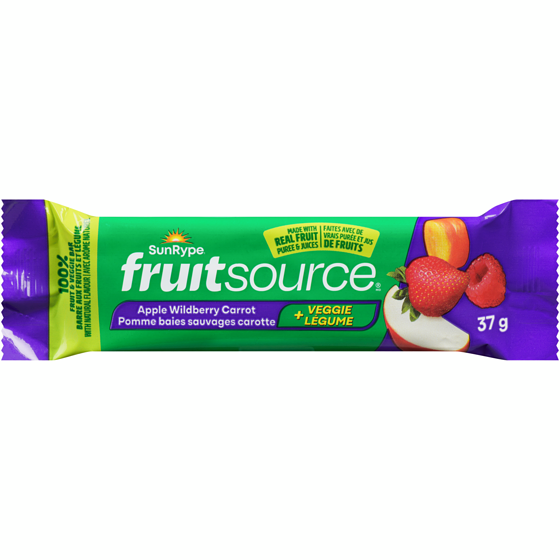 SunRype Fruitsource Apple Wildberry Carrot 100% Fruit and Veggie Bar 37 g, $4.05/100g