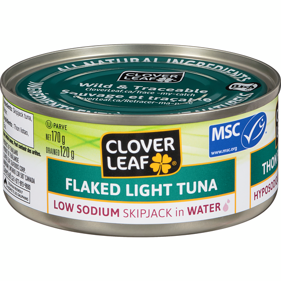 Clover Leaf Flaked Light Tuna, In Water, Low Sodium 170 g, $1.46/100g
