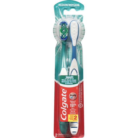 Colgate Paquet Écono De 2 Brosses À Dents Moyennes 2x1.0 ea, 3,00 $/1ch