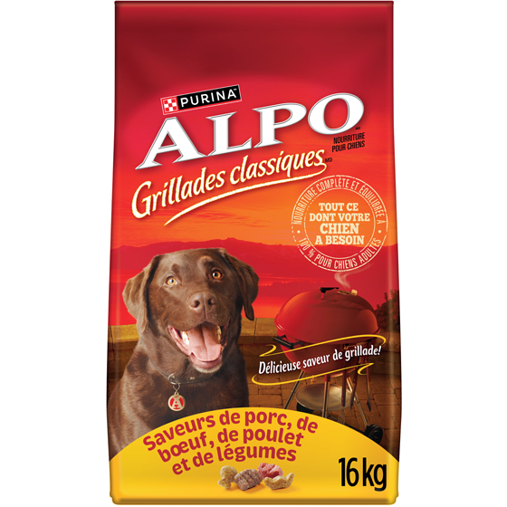 Purina ALPO Grillades Classqiues Saveurs de Porc, de Boeuf, de Poulet et de Légumes, Nourriture Sèche pour Chiens 16 kg 16 kg, 0,25 $/100g