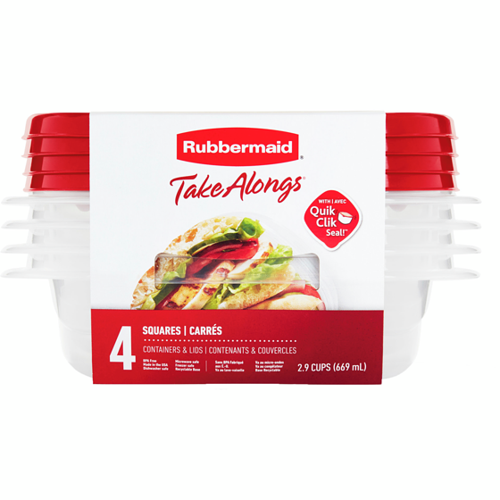 Rubbermaid Boîtes de conservation carrées pour aliments TakeAlongs, rouge rubis, lot de 4 1 ea, 1,13 $/1ch