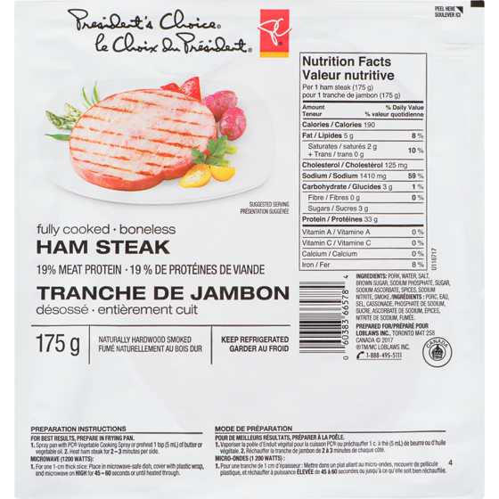 President's Choice Ham Steak 175 g, $2.28/100g