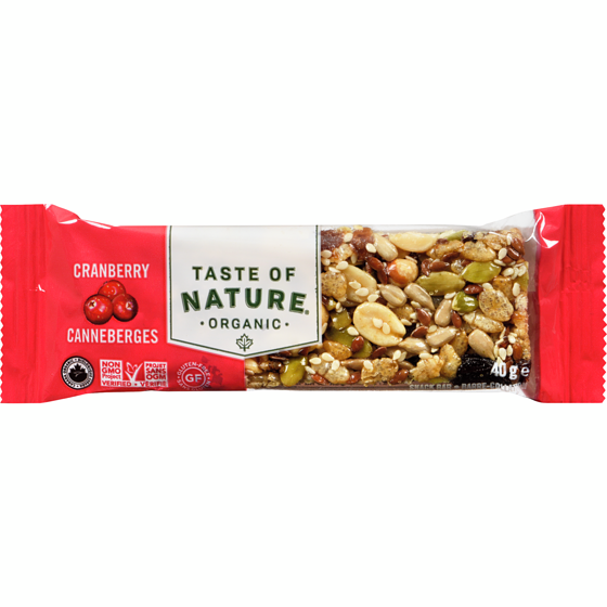 Taste of Nature Organic Food Bar, Quebec Cranberry Carnival 40 g, $4.98/100g