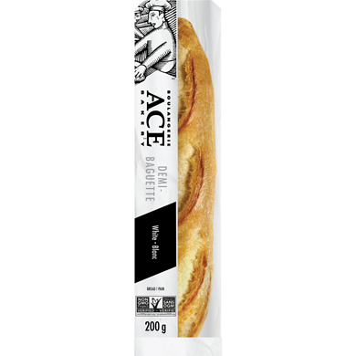 Boulangerie ACE Demi-baguette blanche 200 g, 1,75 $/100g