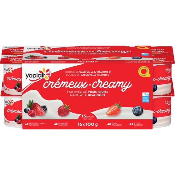 Yoplait Yogourt traditionnel onctueux Crémeux 1 %, saveurs variées, sans sucre ajouté 16x100.0 g, 0,52 $/100g
