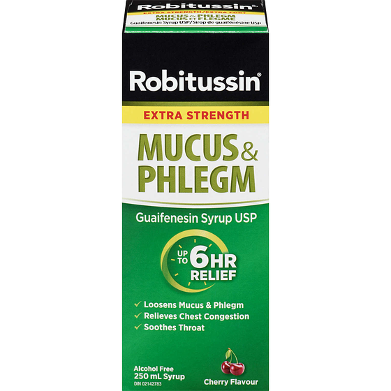 Robitussin Extra Strength Mucus & Phlegm Syrup, Alcohol Free, Cherry Flavour 250 ml, $7.60/100ml