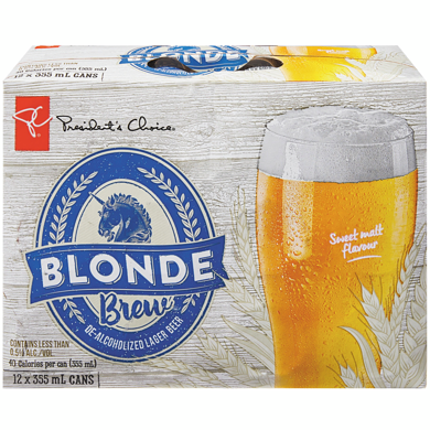 President's Choice Blonde Brew Dealcoholized Lager Beer 12x355.0 ml, $0.27/100ml