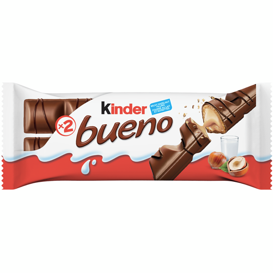Kinder BUENO Milk Chocolate and Hazelnut Cream Candy Bars, 4 Trays, 20 Packs Per Tray, 2 Individually Wrapped Bars Per Pack 43 g, $4.40/100g