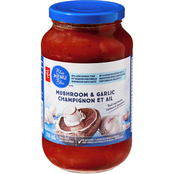 PC Blue Menu Mushroom and Garlic Pasta Sauce 700 ml, $0.61/100ml