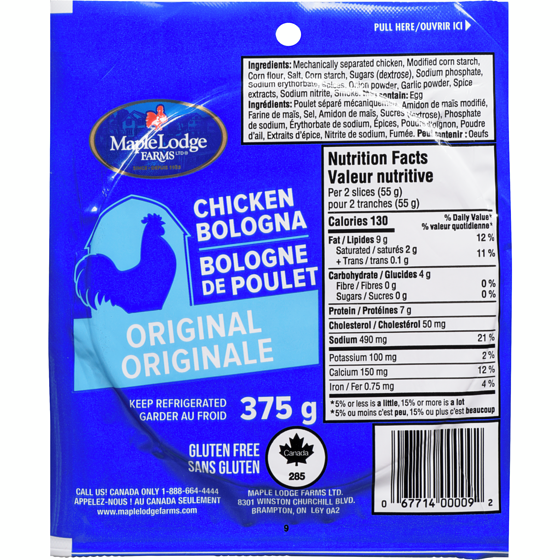 Maple Lodge Farms LT Bologna Chicken 375 g, $12.00/1kg $1.20/100g