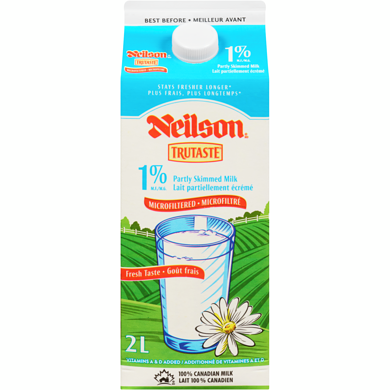 Neilson Lait microfiltré 1% 2 l, 0,29 $/100ml