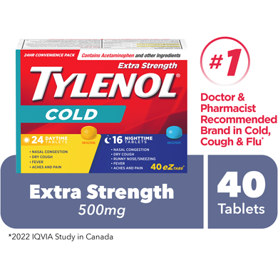 Tylenol Extra Strength Cold Day/Night EZTabs, Acetaminophen 500 mg 40 ea, $0.36/1ea