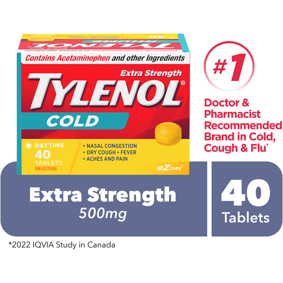 Tylenol Extra Strength Cold Relief Day EZTabs, Acetaminophen 500 mg 40 ea, $0.37/1ea