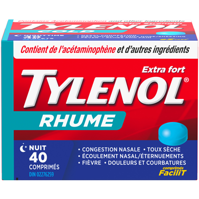 Tylenol Extra fort Rhume, nuit, comprimés FaciliT 40 ea, 0,37 $/1ch