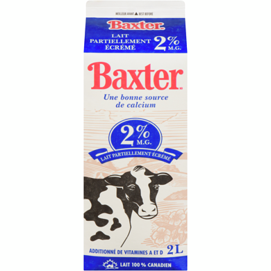 Baxter Lait partiellement écrémé 2% 2 l, 0,24 $/100ml