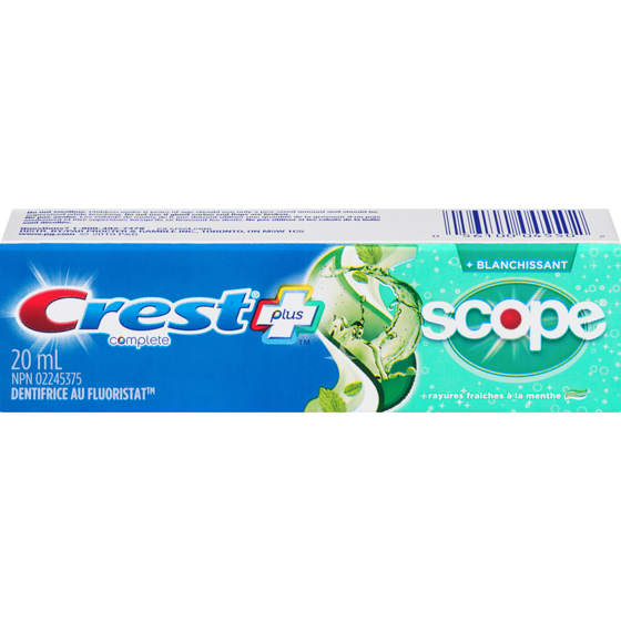 Crest Dentifrice blanchissant Complete+ Scope, Menthe fraîcheur 20 ml, 7,50 $/100ml