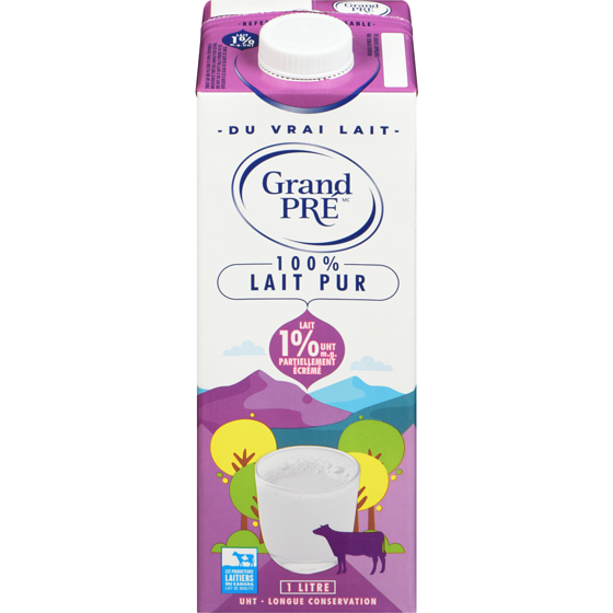 Grand Pré Lait UHT 1 % 1 l, 0,45 $/100ml
