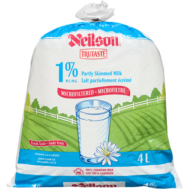 Neilson 1% Microfiltered Milk 4 l, $0.13/100ml