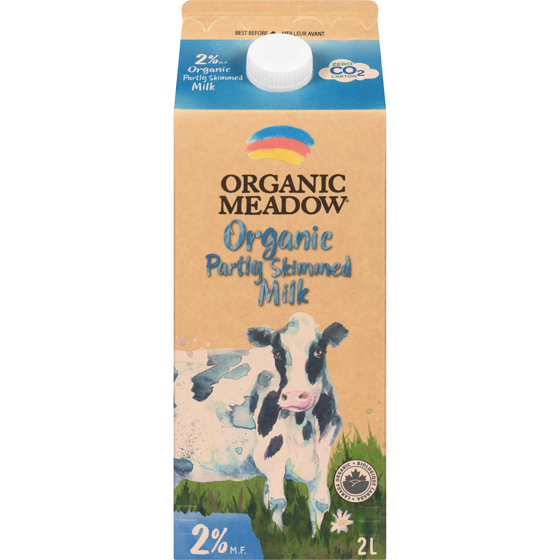Organic Meadow 2% Milk 2 l, $0.37/100ml