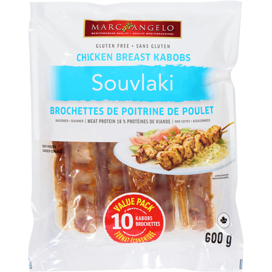null Chicken Breast Kabobs Souvlaki, Seasoned & Uncooked, 10 Kabobs 600 g, $2.67/100g