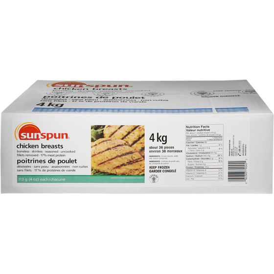 Sunspun Chicken Breasts, Frozen 4 kg, $1.60/100g
