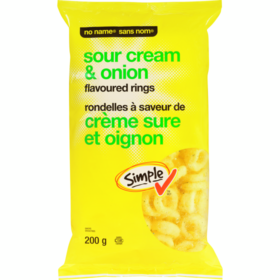 Sans Nom Rondelles, saveur crème sure et oignon 200 g, 1,25 $/100g
