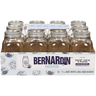 nl mason （Bernardin 1L Standing Mason Jars, Case of 12 - 12 l  