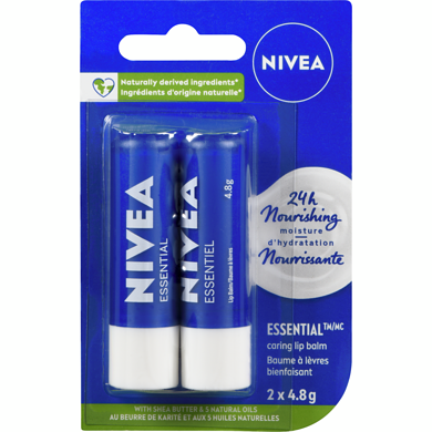 Nivea Baume pour les lèvres Essentiel, emballage duo 2x4.8 g, 62,40 $/100g