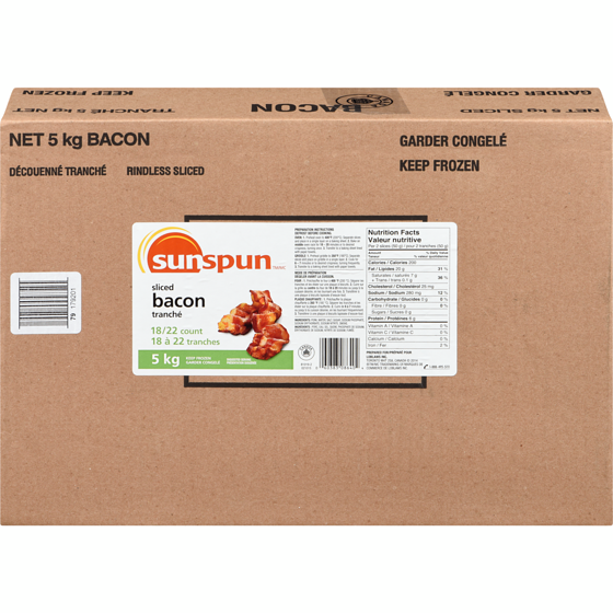 Sunspun Sliced Bacon 5 kg, $1.32/100g