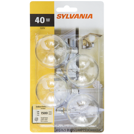Sylvania Ampoules rondes G16,5 de 40 W claires 4 ea, 1,25 $/1ch