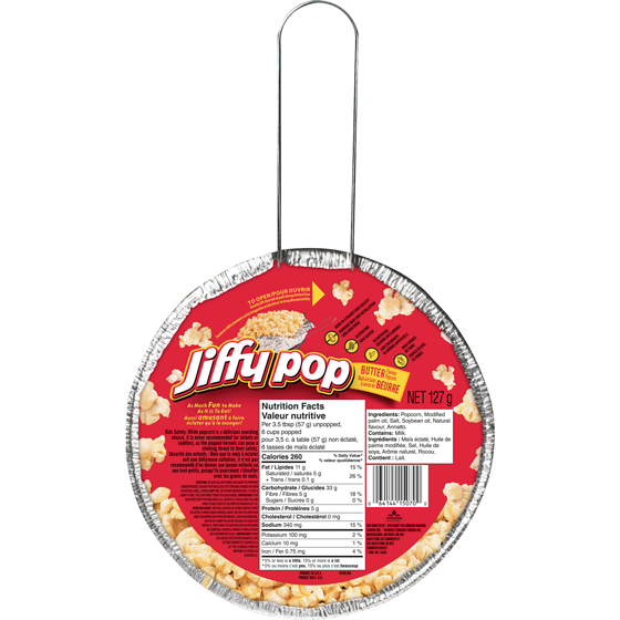 Jiffy Pop Butter Flavour Popcorn 127 g, $3.54/100g