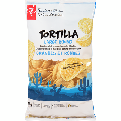 le Choix du Président Croustilles tortilla de maïs blanc grandes et rondes  340 g, 0,97 $/100g