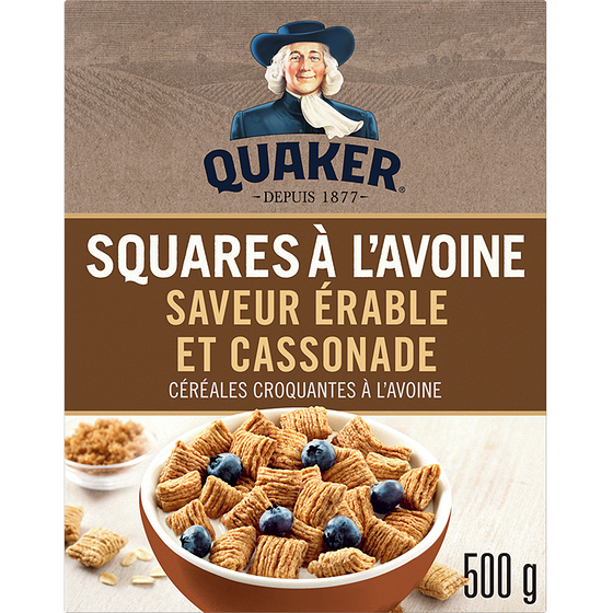 Quaker Céréales Squares à l’avoine Saveur d’érable et cassonade 500 g, 0,90 $/100g
