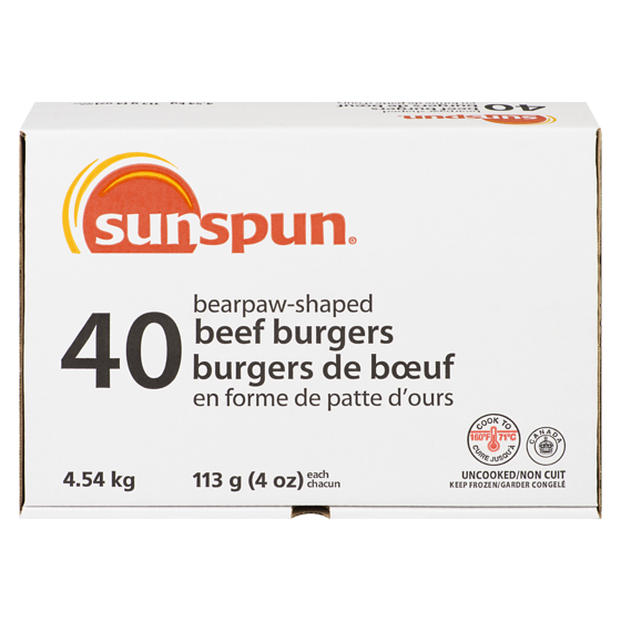 Sunspun Beef Burgers, 4oz 4.54 kg, $0.77/100g