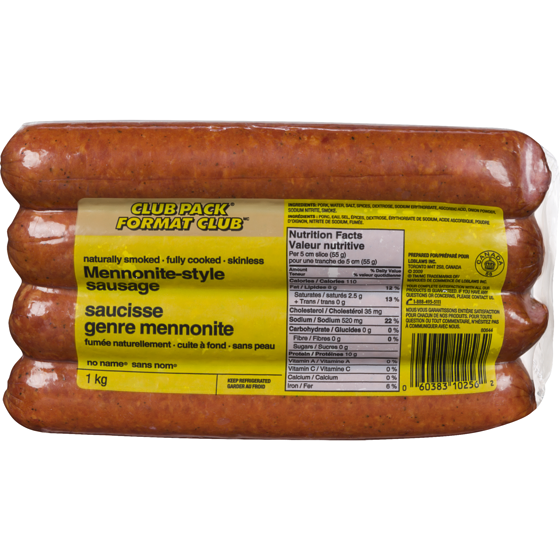 No Name Mennonite Style Sausage, Club Pack 1 kg, $1.60/100g