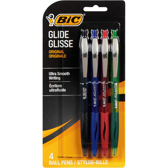 Bic Atlantis Original Retractable Ball Pen, Medium Point, Assorted Colors, 4 Count 4x1.0 ea, $1.25/1ea