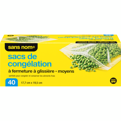 Sans Nom Sacs de congélation à fermeture à glissière, moyens 40 ea, 0,14 $/1ch