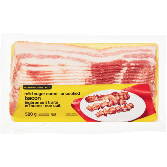 No Name Mild Sugar Cured Bacon 500 g, $1.60/100g