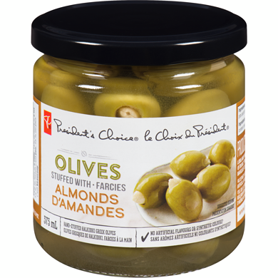President's Choice Olives Stuffed With Almonds 375 ml, $2.13/100ml