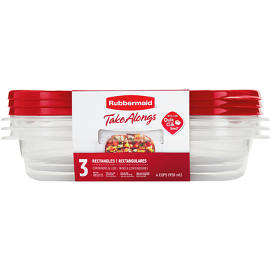 Rubbermaid TakeAlongs Rectangular Food Storage Containers, Ruby Red Lids, 3 Count 1 ea, $1.50/1ea