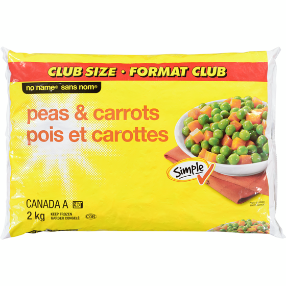 Sans Nom Pois et carottes, format club 2 kg, 0,32 $/100g