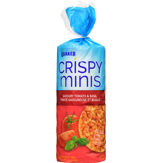 Quaker Crispy Minis Galettes de riz brun Saveur Tomate savoureuse et basilic 173 g, 1,88 $/100g